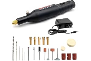 KPKJOO Mini Rotary Tool Set, Black, Stepless adjustable speed up to 18000rpm 13W, 12V,27-Piece Detail Sander Grinder Pen Kit with Accessories for Small Crafts, DIY Projects