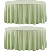 Aocoz Round Tablecloth 120 Inch 2 Pack Sage Green Tablecloths Washable Decorative Linen Polyester Table Clothes Cover for Dining Table Banquets Buffet Parties and Wedding