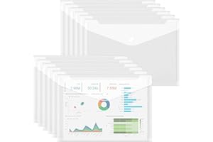 Plastic File Folder, A4 Size Plastic File Folder, 12 Pcs Clear Document Folders, Filing Envelopes for School, Home, Work, Off