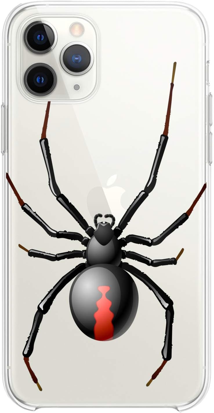 Cavka TPU Case Compatible with Apple iPhone 12 Mini 5G 11 Pro Xs Max X 8 Plus Xr 7 SE Black Widow Cute Soft Men Design Spider Male Arachnoid Flexible Silicone Horror Fear Print Insect Slim fit Clear