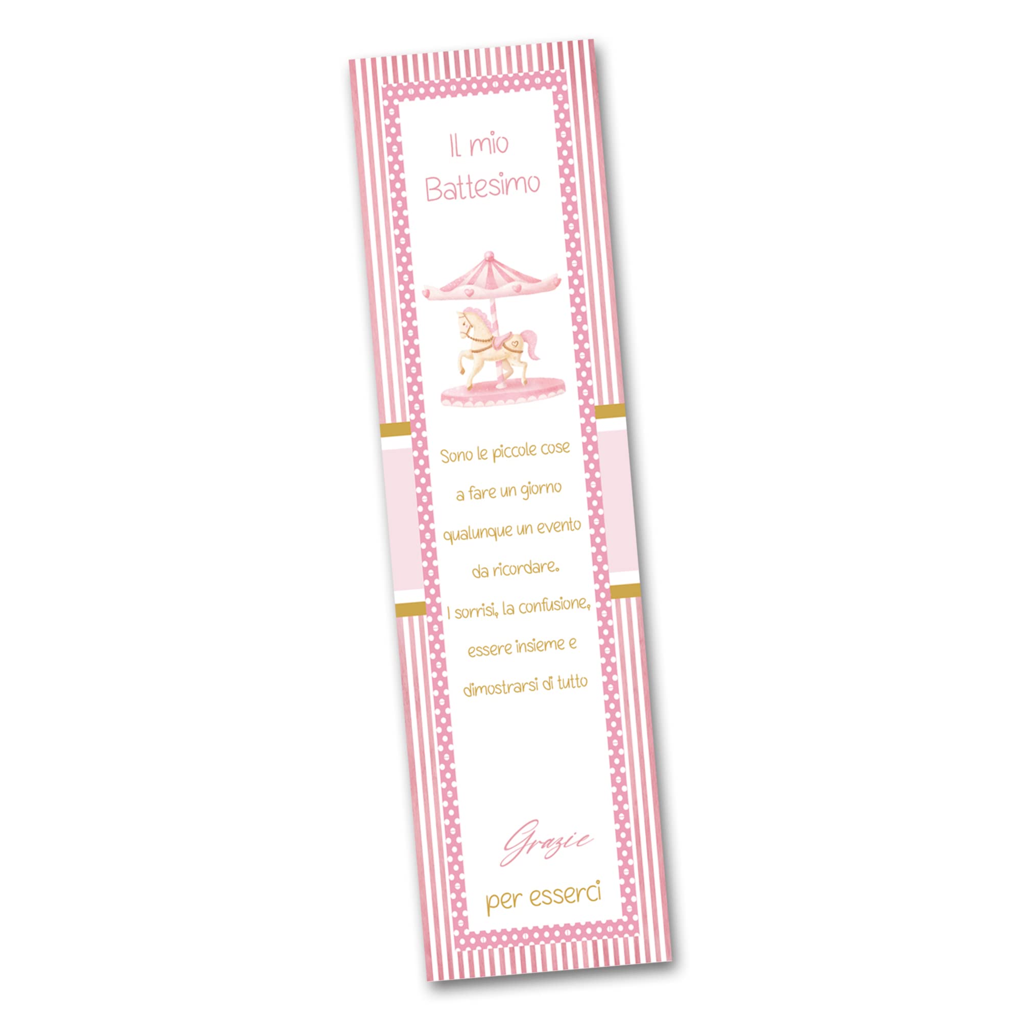 30 Personalised Christening Party Book Marks, 40 x 150 cm, Printed on 300 g Card for Children, Ready to Use and Easy to Fill in (Pink Carussel)