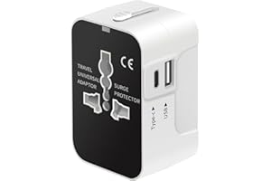 LKY DIGITAL Universal Travel Adapter USB C, International Power Adapter with 1 USB-C and 1 USB-A Ports, Type C Worldwide All in One Wall Charger for USA EU UK AUS (White)