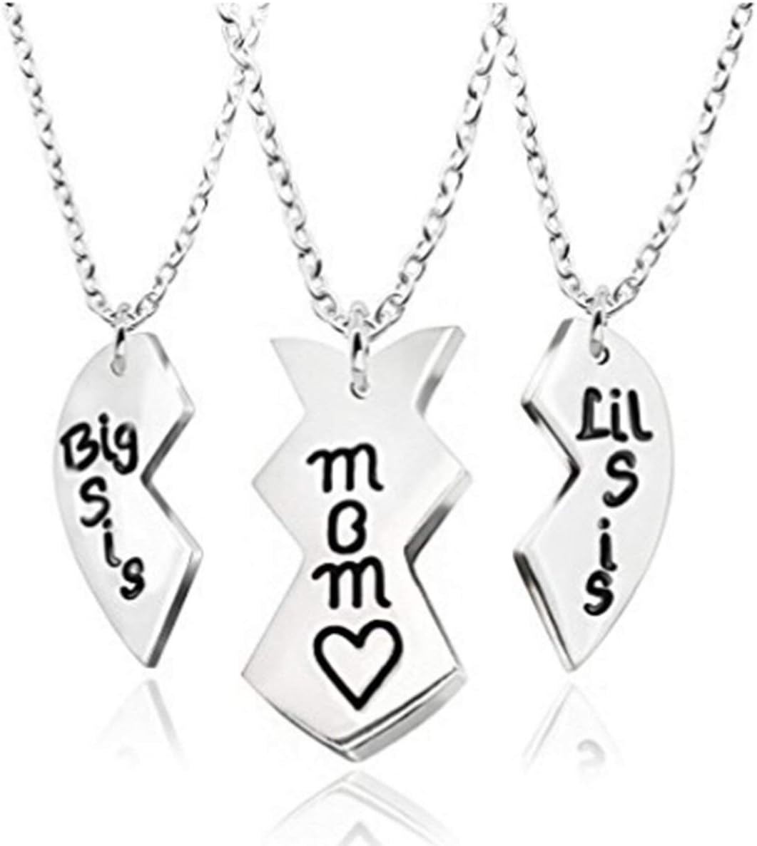 3pcs Stainless Steel Mother Daughter Pendant Necklace - Mom Big Sister Little Sister (Pendant Necklace)