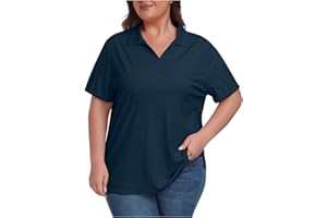 Plus Size Polo Shirts for Women Short Sleeve Golf Shirt V Neck Loose Fit Tennis Blouses Quick-Drying Workout Tops
