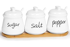 ONTUBE Porcelain Condiment Pots Set of 3 with Tray 12oz White