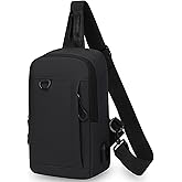 PEAGLOB Men Sling Bag Waterproof Crossbody Backpack Nylon Shoulder Bags Anti-theft Chest Bag Daypack For Men Women Work Travel Hiking Motocycle with USB Charging Hole Black