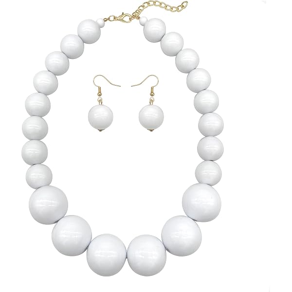 Set De Joyería Blanca Para Disfraz De Los Picapiedra - Collar, Pulsera Y Aretes De Cuentas, Halloween Y Fiestas