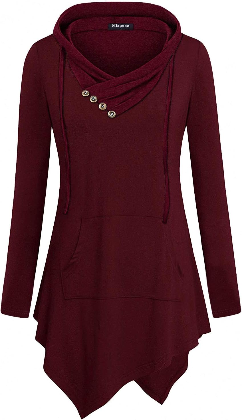 Miagooo Womens Cross Neck Uneven Hemline Hoody Long Sleeve Loose Flare Tunic ...
