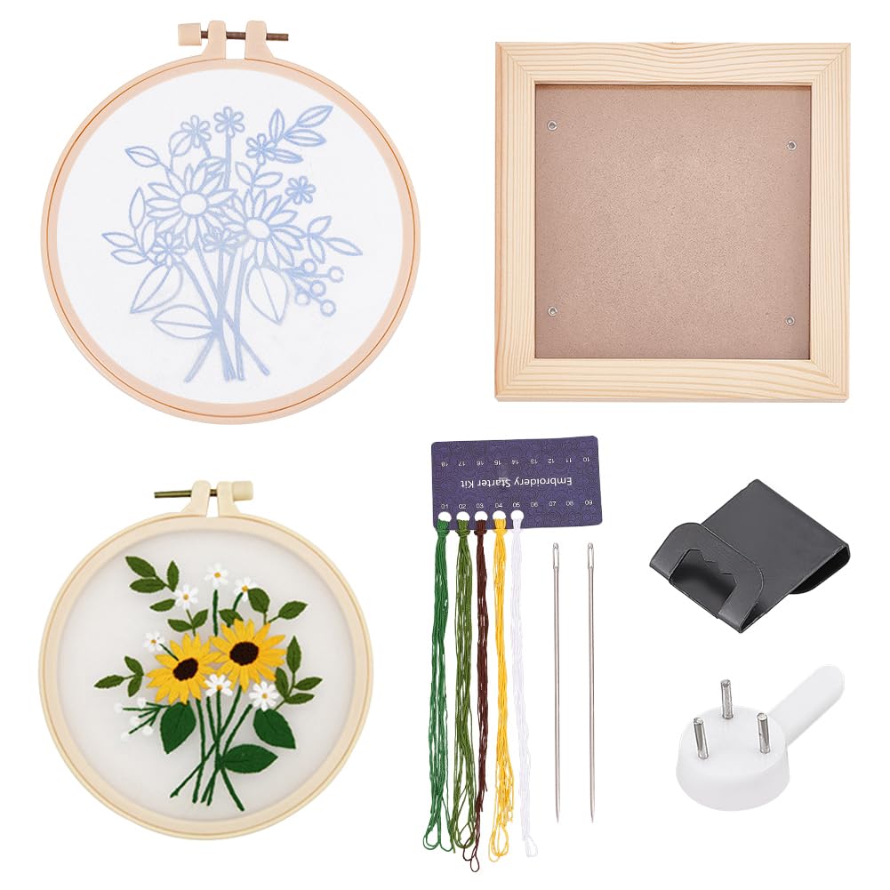 WADORN DIY Embroidery Kits, DIY Transparent Floral Plant Pattern Cross Stitch Kit for Beginners Chinese Needlepoint Embrodery Making Set with Instruction Handicraft Embroidery Decoration Picture