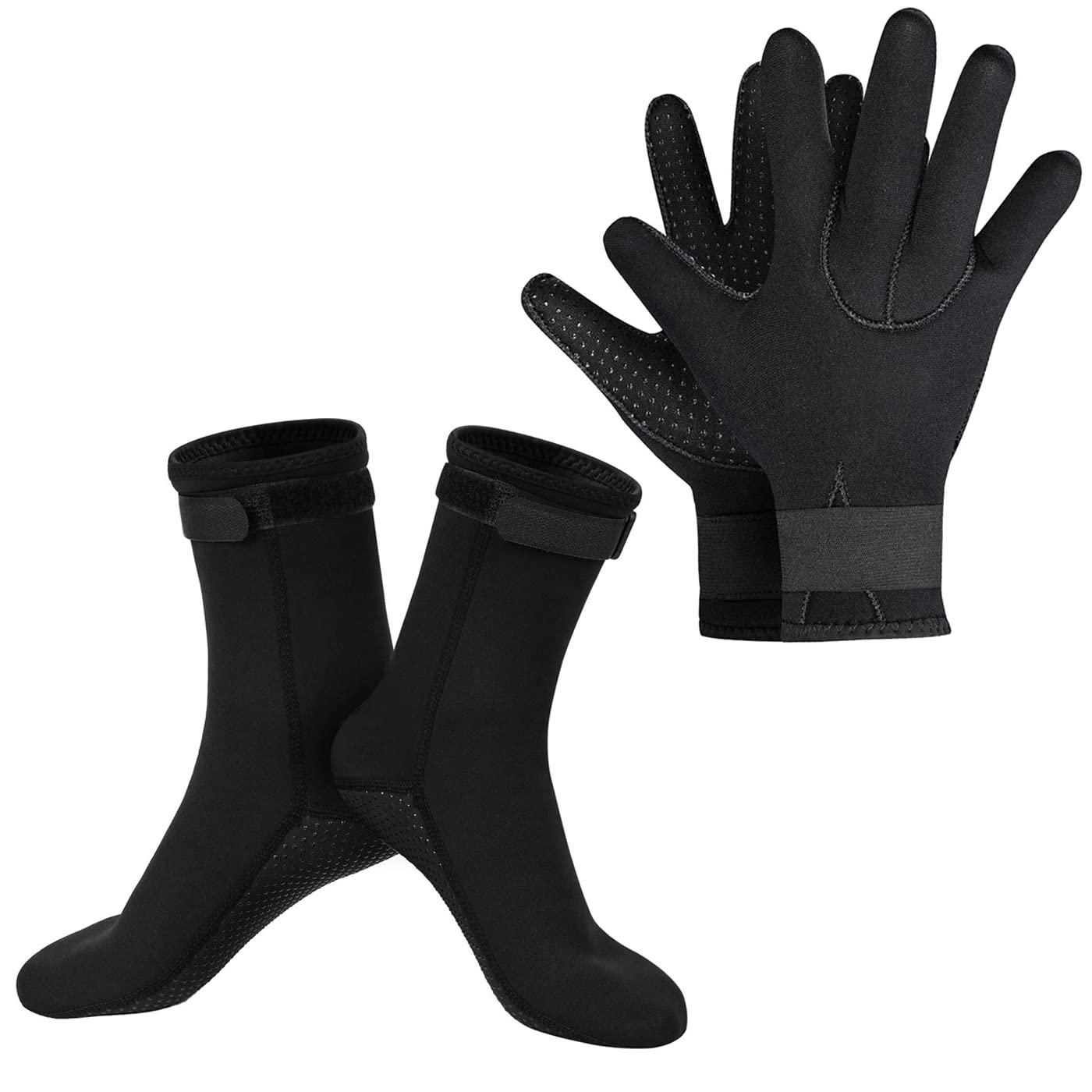 SUPERFA 3mm Neoprene Diving Gloves and Socks, 3mm Thermal Wetsuit Gloves and Socks with Adjustable Waist Strap for Diving, Surfing, Kayaking Rafting