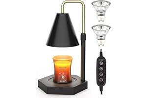 RAINBEAN Candle Warmer Lamp with Timer, Adjustable Height Electric Candle Warmer Dimmable with 2 Bulbs Wax Melt Warmer (Black)