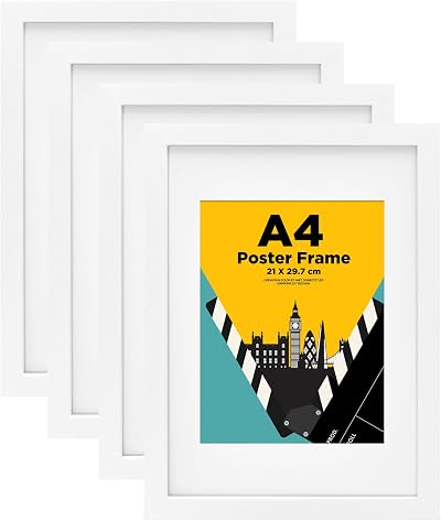 EGOFINE White A4 Frames Set of 4 Solid Wood with Mat 20x28.7 cm