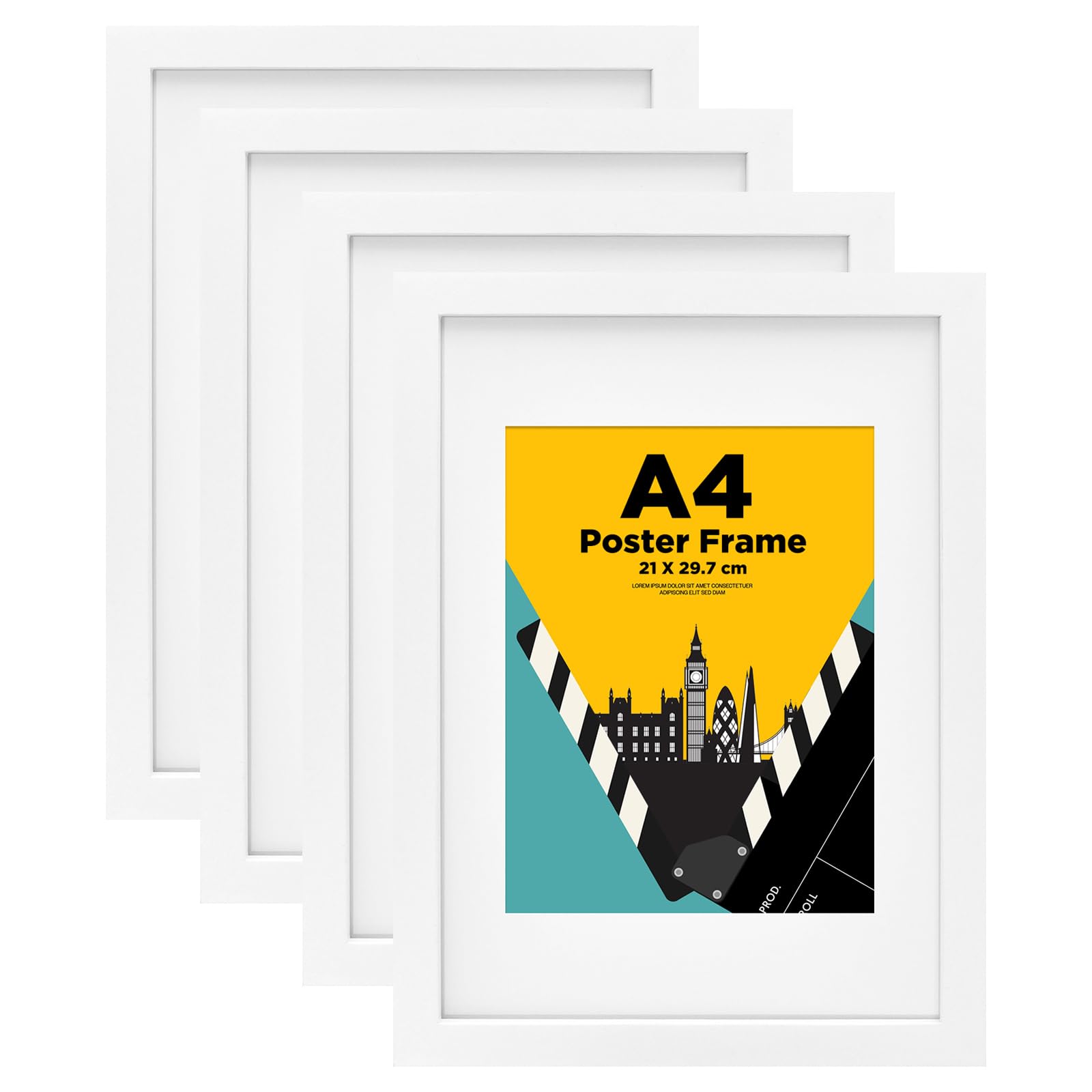 EGOFINE A4 Frames White Set of 4 - Made of Solid Wood A4 Picture Frames, A4 Photo Frames with A5 Mat, A4 Poster Frame with Plexiglass for Table Top and Wall Mounting