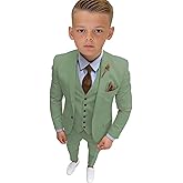 Boys Suit 3 Piece Slim Fit Tuxedo Suit for Boy Formal Wedding Ring Bearer Outfit Tea Green Kid Blazer Vest Pants Set with Tie, Size 14