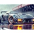 NIHO-JIUMA Rainy Day Sports Car Diamond Painting Kits, 5D Full Drill Diamond Art Crafts Kits Gifts for Adult, Home Art Decor (30x40cm/12x16 Inches)