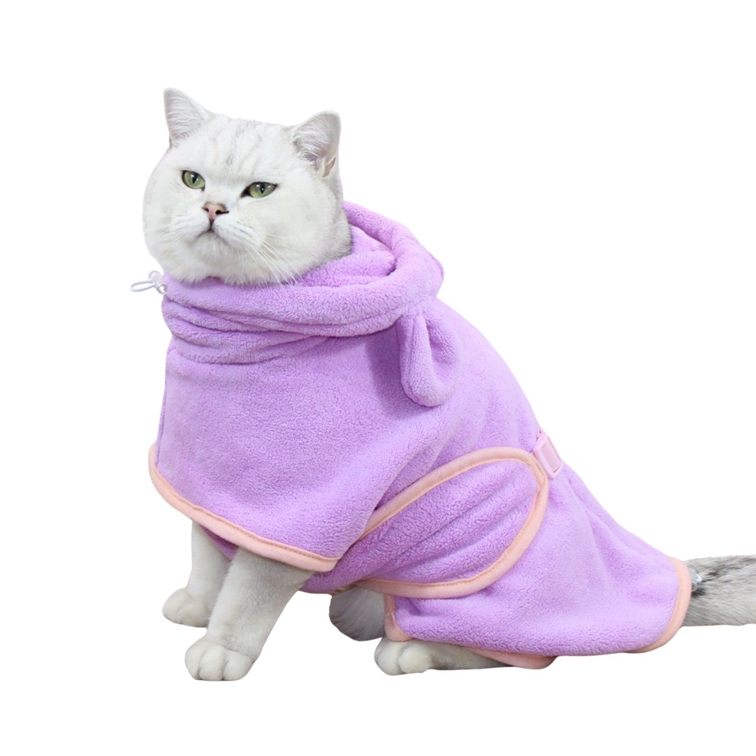 BT Bear Dog Bathrobe,Super Absorbent Dog Quick Drying Microfiber Coat Hooded Bath Towel for Puppy Small Dogs Cat(XS,Purple) — image 1