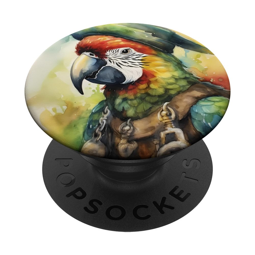 Parrot With A Pirate Hat. Parrot Wearing Pirate Hat, Bird PopSockets Swappable PopGrip