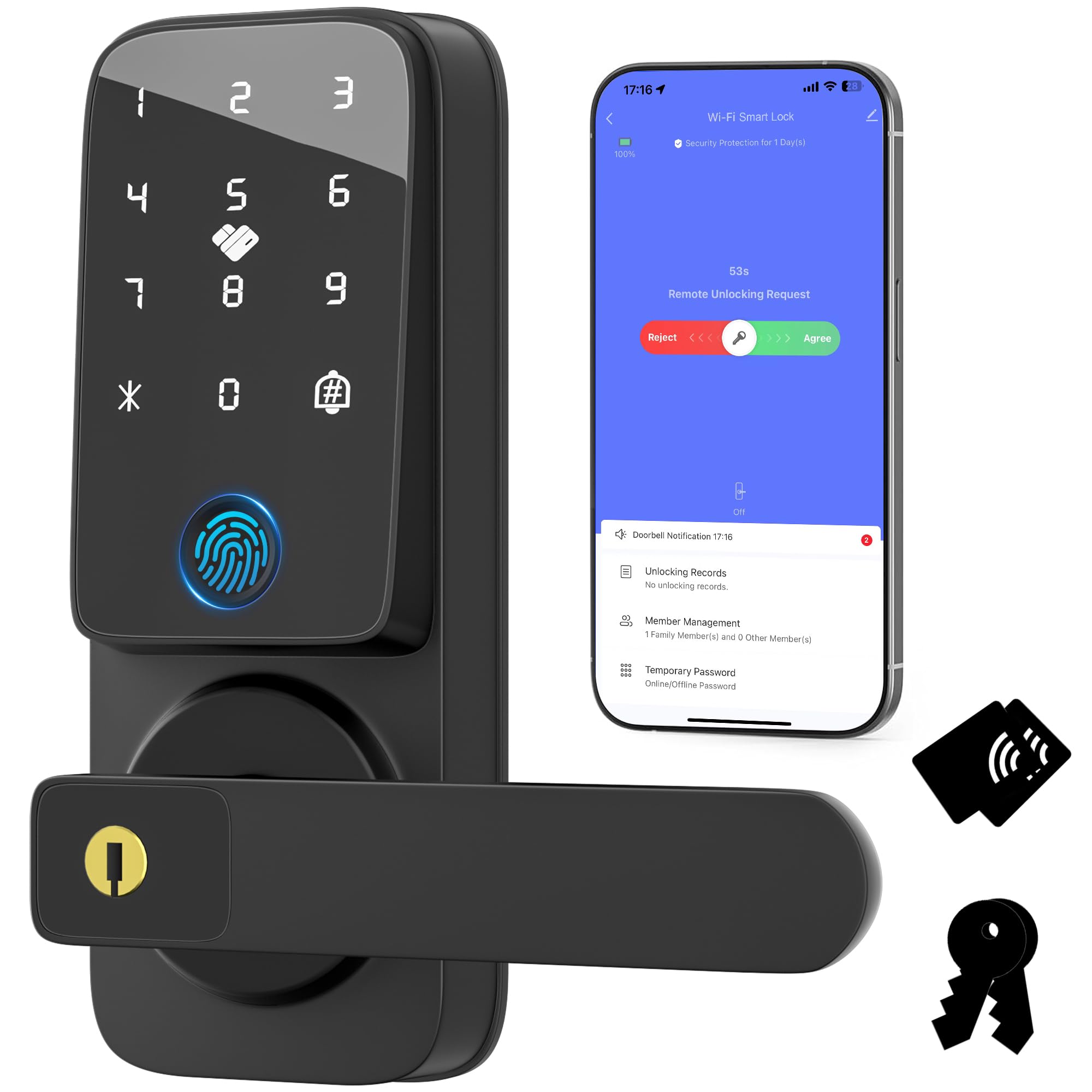 Photo 1 of WiFi Smart Door Lock?Biometric keypad Door Lock with Handle?Built-in Wi-Fi?Fingerprint Door Knob for Entry Door?keyless Entry Lock with APP Remote Unlock,Black