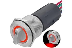 ZJWZJH Rotary Switch 2 Position DPDT 2NO 2NC 22mm 7/8" Mounting Hole with Red Led Light Latching Selector Switch 12V-24V DC/AC with Socket 2 Pole On Off