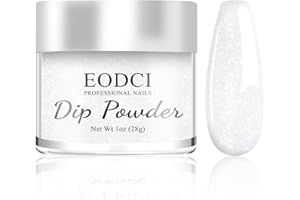 EODCI Nail Dip Powder Colors, White Glitter Color Dipping Powder - Long Lasting Dip Nail Colors lasted 14 days - No UV/LED Lamp Required - Nail Starter Manicure DIY For Professional 1oz