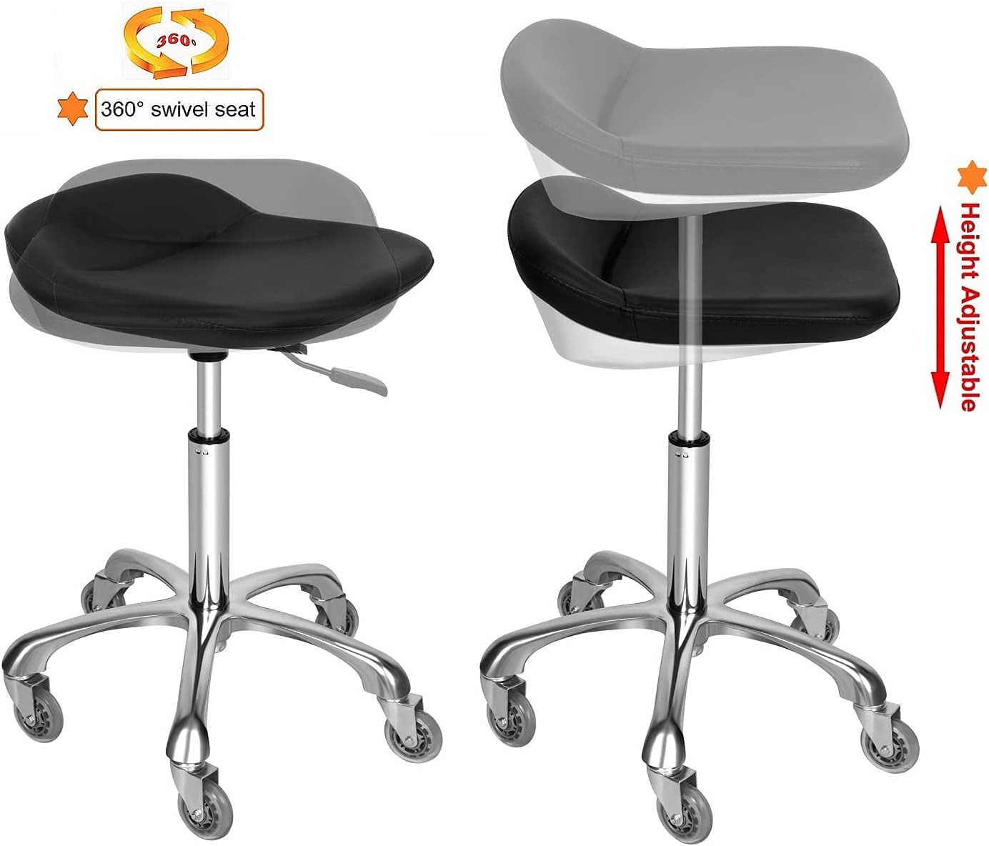 Mcdoofly Elegant Rolling Barber Stool Swivel Salon Stool Adjustable Home Office Stool Chair with Wheels,Black: Furniture & Decor