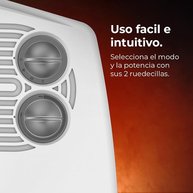 Calefactor Eléctrico Bajo Consumo ReadyWarm 3000 Horizon White. Termoventilador, 3000W, 2 Niveles de Potencia, Termostato Ajustable, Uso Fácil e Intuitivo, Sistema Autoapagado, 28 m²