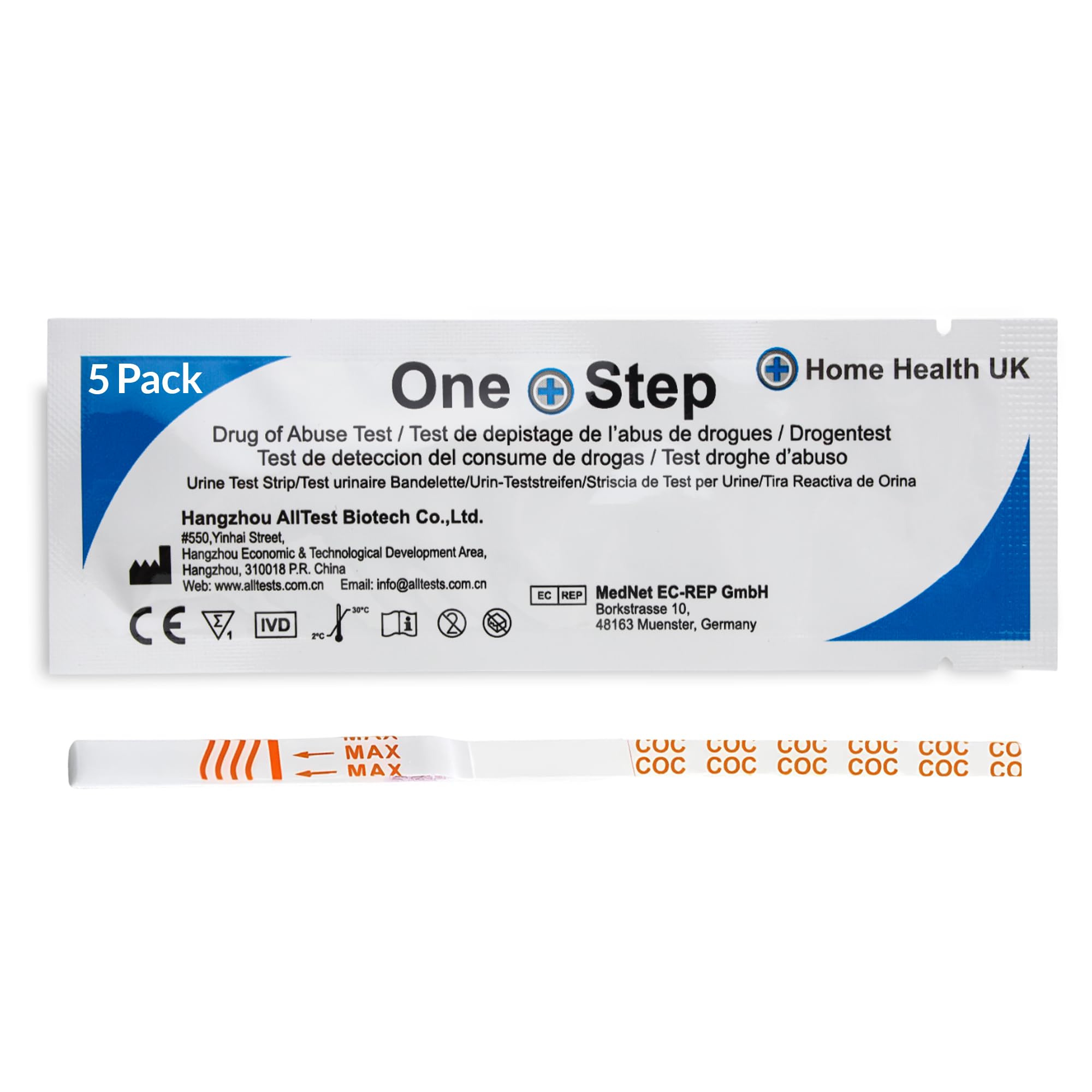 5 x Drug Testing Kits Cocaine Single Urine Test Strips - One Step