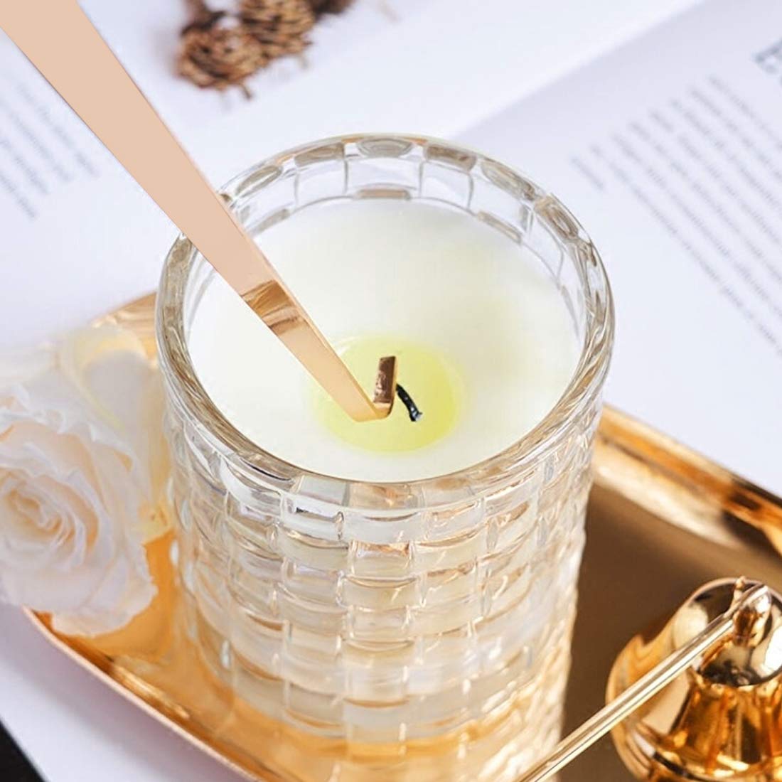 Yolyoo Candle Wick Trimmer/Dipper Candle Snuffer Candle Accessory Set 3 in 1 Candle Tool kit (Gold)