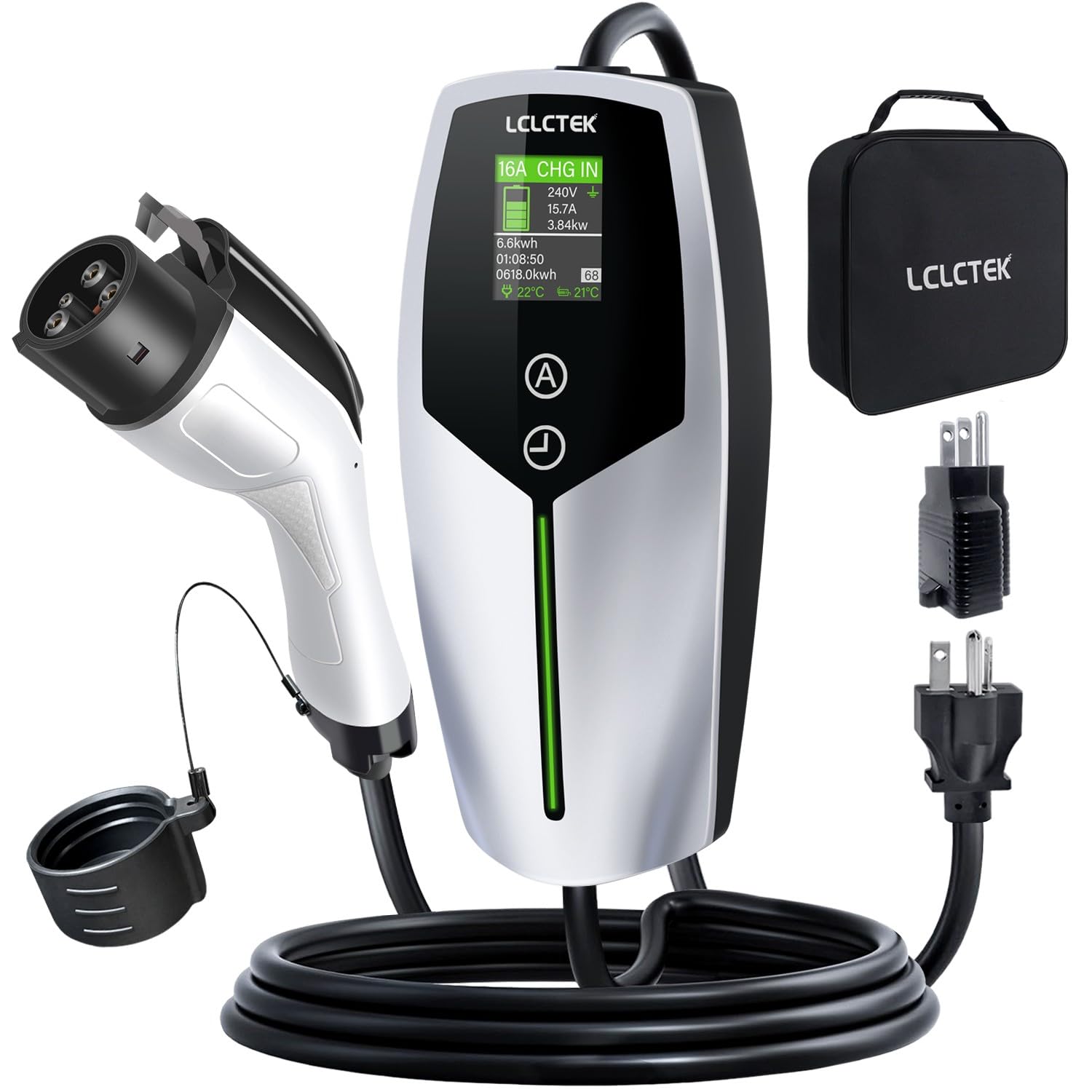 Photo 1 of LCLCTEK Level 1+2 EV Charger,8~16 Amp Portable Car Charger 110~240V,Electric Vehicle Charging Station with NEMA 6-20P & NEMA 5-15P,Travel EV Charge Cable 26Ft,for J1772 Electric Cars (Silver, 16A)