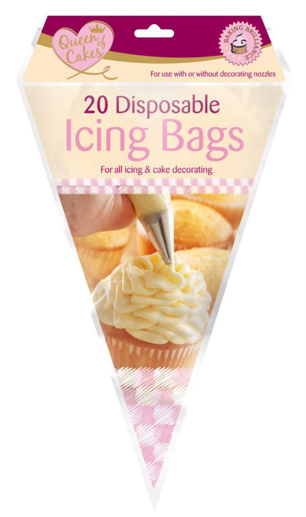 Queen Of Cakes 20 x Disposable Piping Icing Bags For All Icing and Cake Decorating Use With Or Without Decorating Nozzles