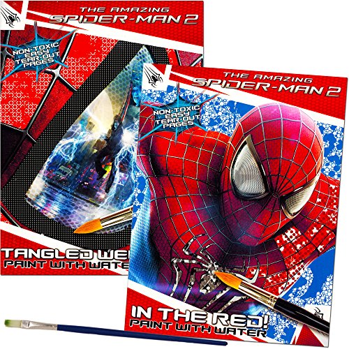 Marvel Spiderman Paint With Water Books with Paint Brush (2 Books, 1 Green-Tip Paint Brush)