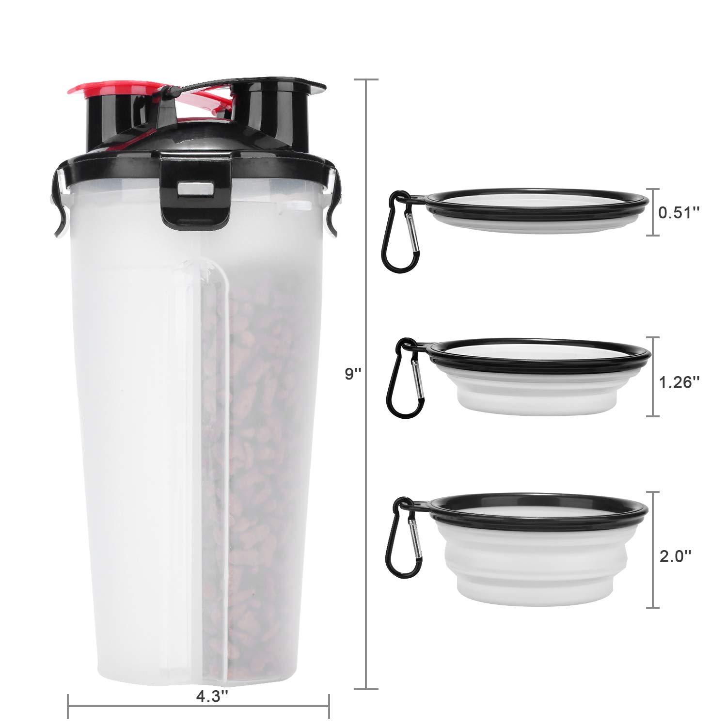 Dog Water Bottle Food Container - VIPpet 2 in 1 Travel Dog Water Dispenser With 2 Collapsible Silicone Bowls for Pets