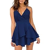 firfig Women’s Deep V-Neck Cami Dress Crisscross Open Back Tie Waist Mini Dresses