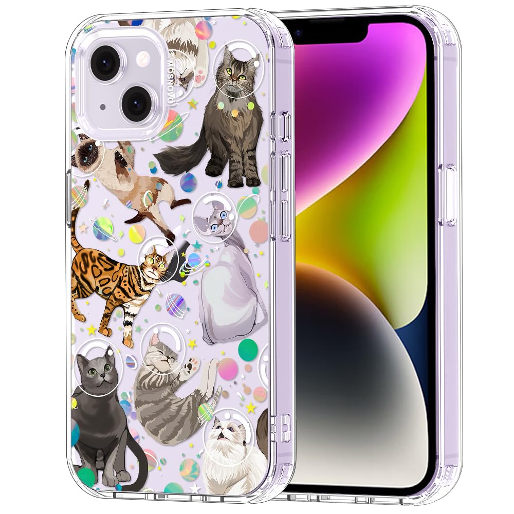 MOSNOVO Case for iPhone 13/14, [Buffertech 6.6ft Military-Grade Drop Protection] [Anti Peel Off Tech] Clear TPU Bumper Phone Case Cover Design - Space Cat — image 1