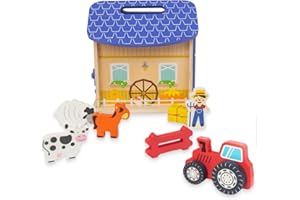 WOODENFUN Wooden Barn Figure Farm Animals Playset for Toddlers, Learning Toys Sensory & Cognitive Development Montessori Toys, Christmas Birthday Easter Gift for Baby Toddler Boys Girls