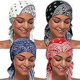 ASHILISIA 4 Pieces Women Chemo Hat Turban Beanie, Pre-Tied Headwraps Headwear Bandana for Hair Loss