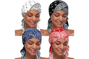 ASHILISIA 4 Pieces Women Chemo Hat Turban Beanie, Pre-Tied Headwraps Headwear Bandana for Hair Loss