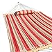 Prime Garden Quilted Fabric Double Hammock with Pillow, Heavy Duty Hardwood Spreader Bar, Hammocks for Outside, 450-pound Capacity, Hamacas Para Adultos for Patio/Garden/Yard/Pool/Beach, Cherry Stripe