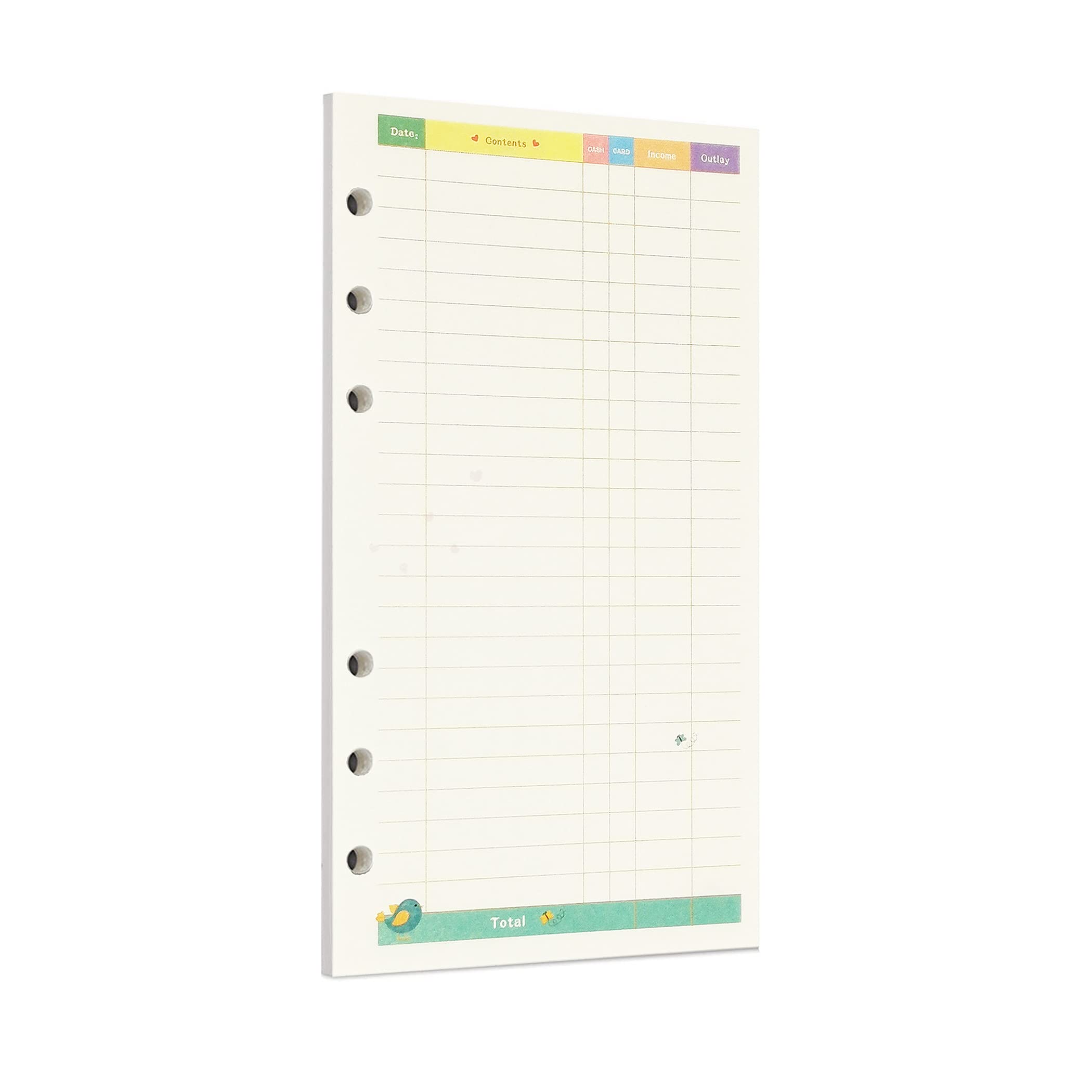 Zelten 45 Sheets 90 Pages Colorful Loose Leaf Punched Paper Refills Paper for 6 Hole Binder Personal Organizer Diary Notebook Refillable Planner (A6, Rainforest Financial)