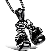 Hamoery Men Punk Stainless Steel Boxing Gloves Chain Pendant Necklace