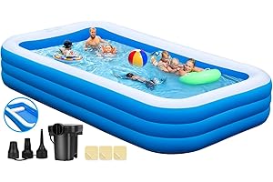 BAILINGHAI Inflatable Pool with Seats, 130" x 72" x 22" Full-Sized Inflatable Swimming Pool for Adults, Blow Up Above Ground Swimming Pool with Pump for Backyard Home Garden Lawn Indoor Outdoor