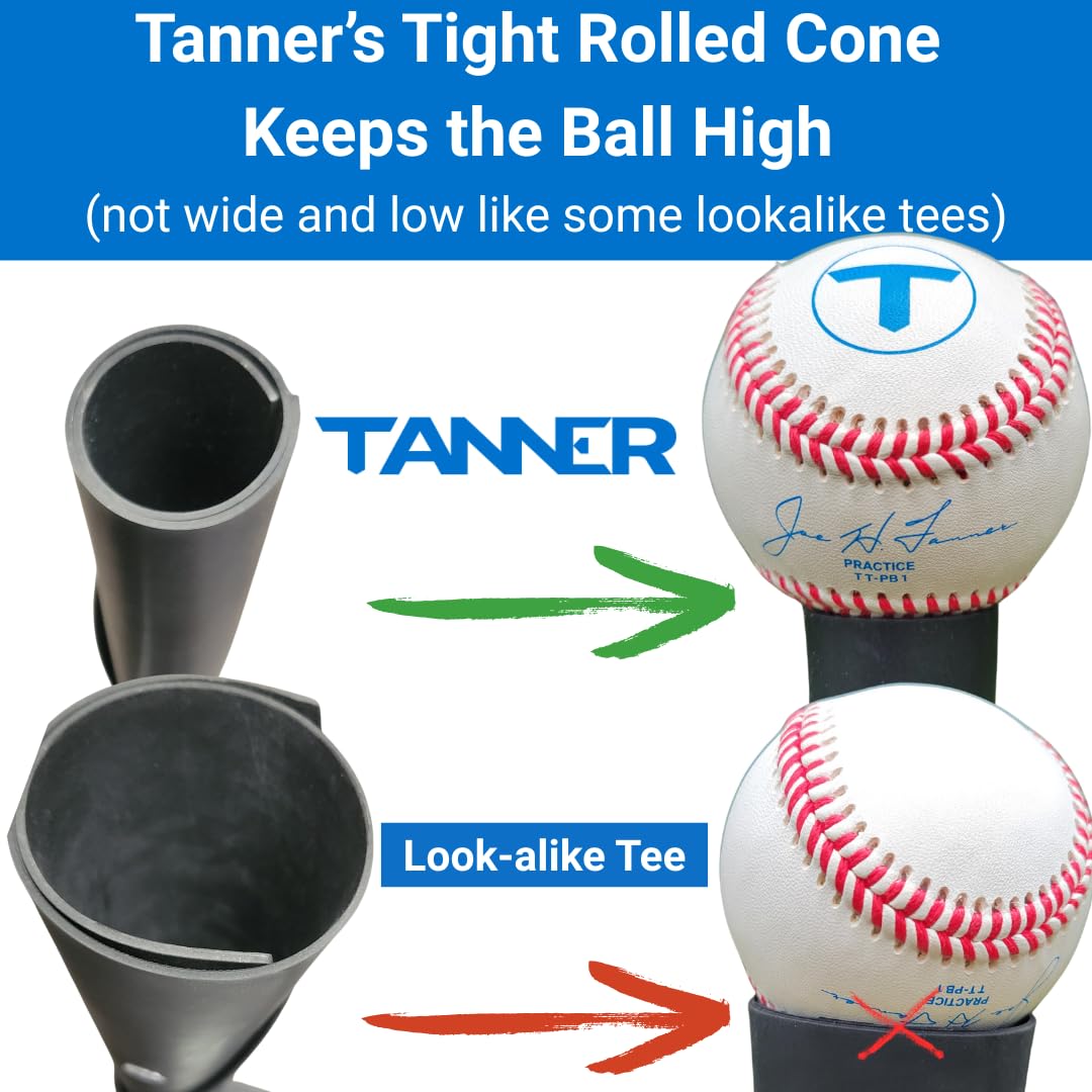 Tanner Tee The Original Batting Tee – Adjustable Pro Hitting Tee for Baseball & Softball, Steel Shaft, Composite Base, Hand-Rolled Rubber Top, 26