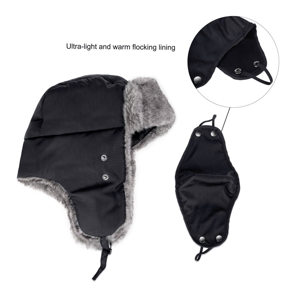 Vbiger Chapka en Peluche Anti-vent Anti-poussière Chaud pour Ski Cyclisme d\'Hiver (Tour de tête: 55-59 cm, Noir)