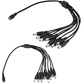 exgoofit 2-Pack DC 1 Female to 8 Male Output Power Splitter Cable Y Adapter for CCTV Security Cameras and LED Strip Lights