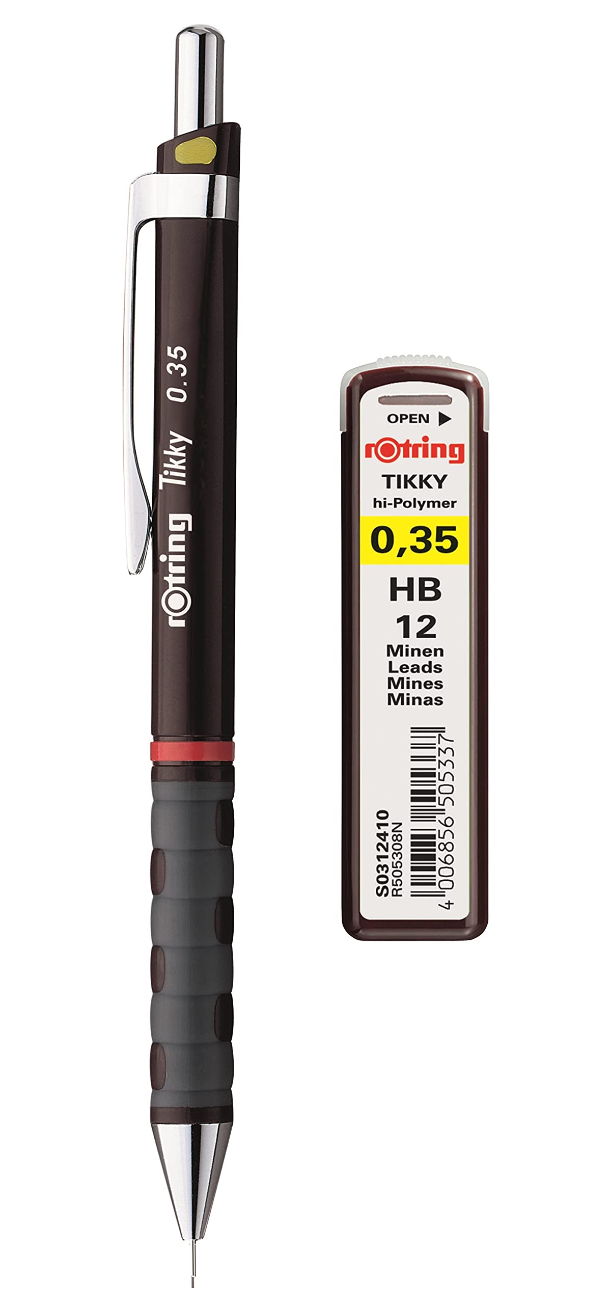 rOtring Tikky 0.35mm Mechanical Drafting Pencil + Tube of 12 HB Refill Leads