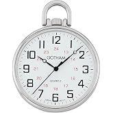Gotham Men's Silver-Tone Ultra Thin Railroad Open Face Quartz Pocket Watch # GWC15026S