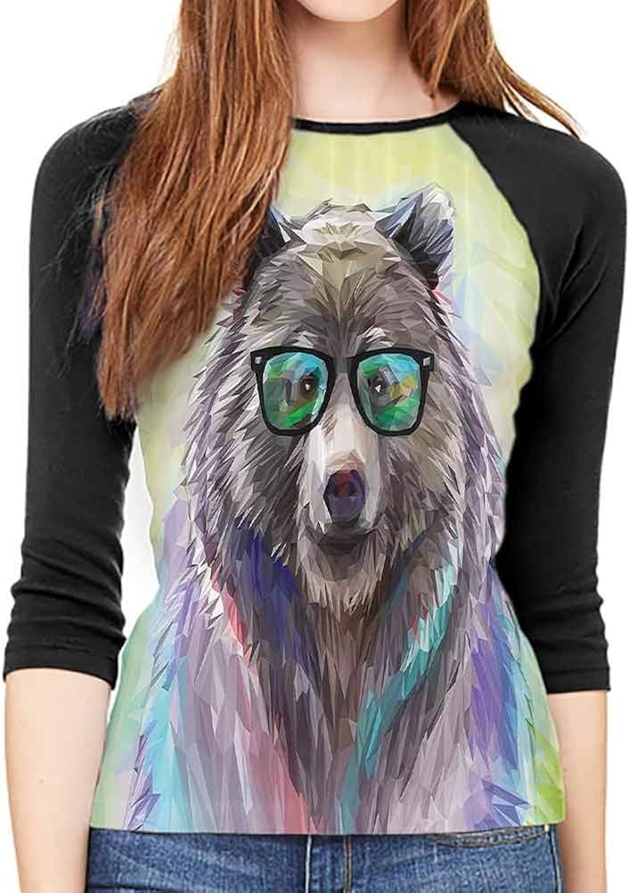 QIAOQIAOLO Funky Decor Women's Blouse 3/4 Sleeve Breathable Slim-fit Teens