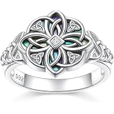 DAOSHANG 925 Sterling Silver Irish Celtic Knot Rings for Women, Abalone Shell Trinity Knot Ring with CZ, Wiccan Jewelry Promise Rings Birthday Christmas Gift