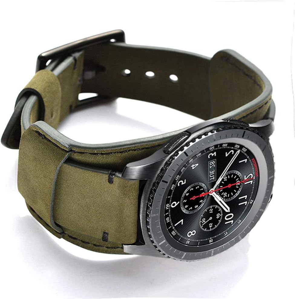 Leotop Genuine Leather Cuff Strap Compatible with Samsung Galaxy Watch 6 Classic & Watch 4 20mm (Green) - Image 5