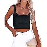 CYVESOULA Tank Top for Women Scoop Neck Sleeveless Crop Tops Chevron Ribbed Knit Crop Tank Top Fitted Soft Basic Cropped Tank